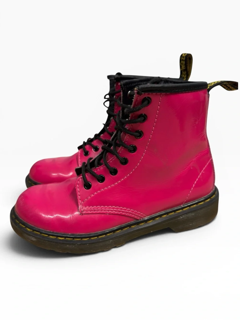 Dr. Martens Junior 1460 Patent Leather Lace Up Boots Hot Pink Kids US 2 UK 1